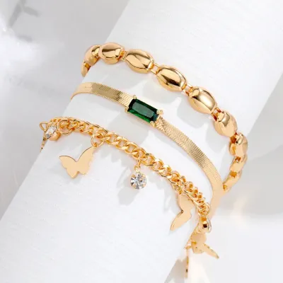 Classic Geometric Rectangle Green Crystal Chain Bracelets